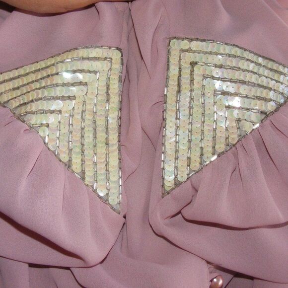 Vintage Blouse, M, Pink, Sequin statement Shoulders, Long sleeve, button front - Picture 9 of 11